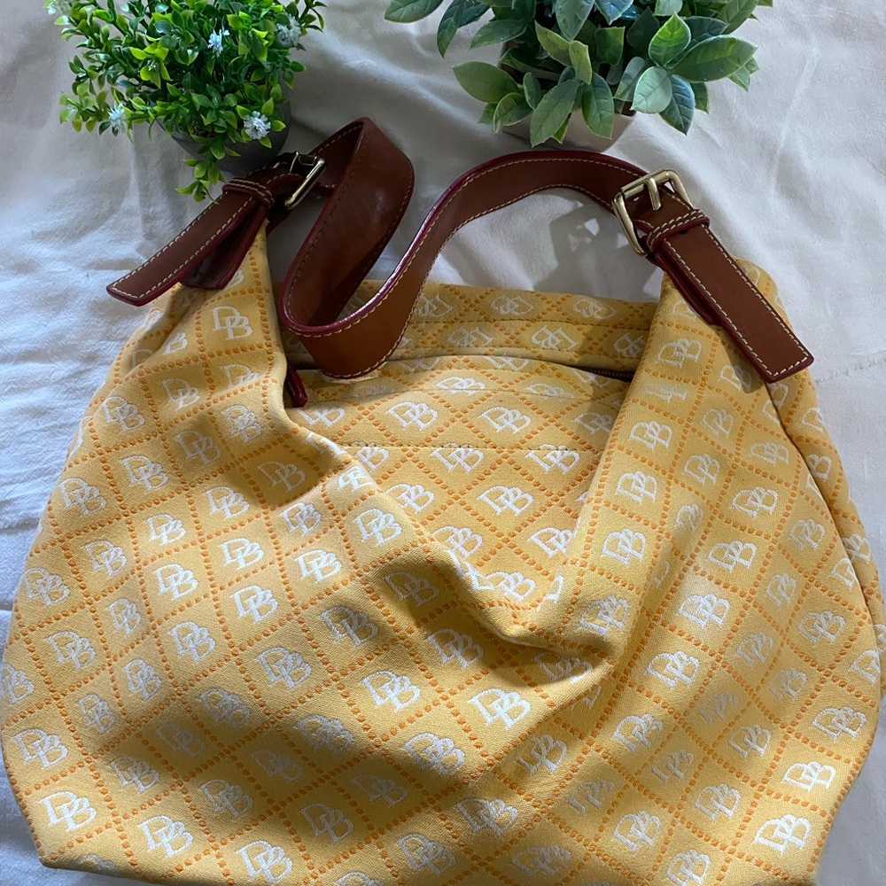LIKE NEW -Dooney and Bourke Yellow and Brown Shoulder Bag with Geometric Pattern